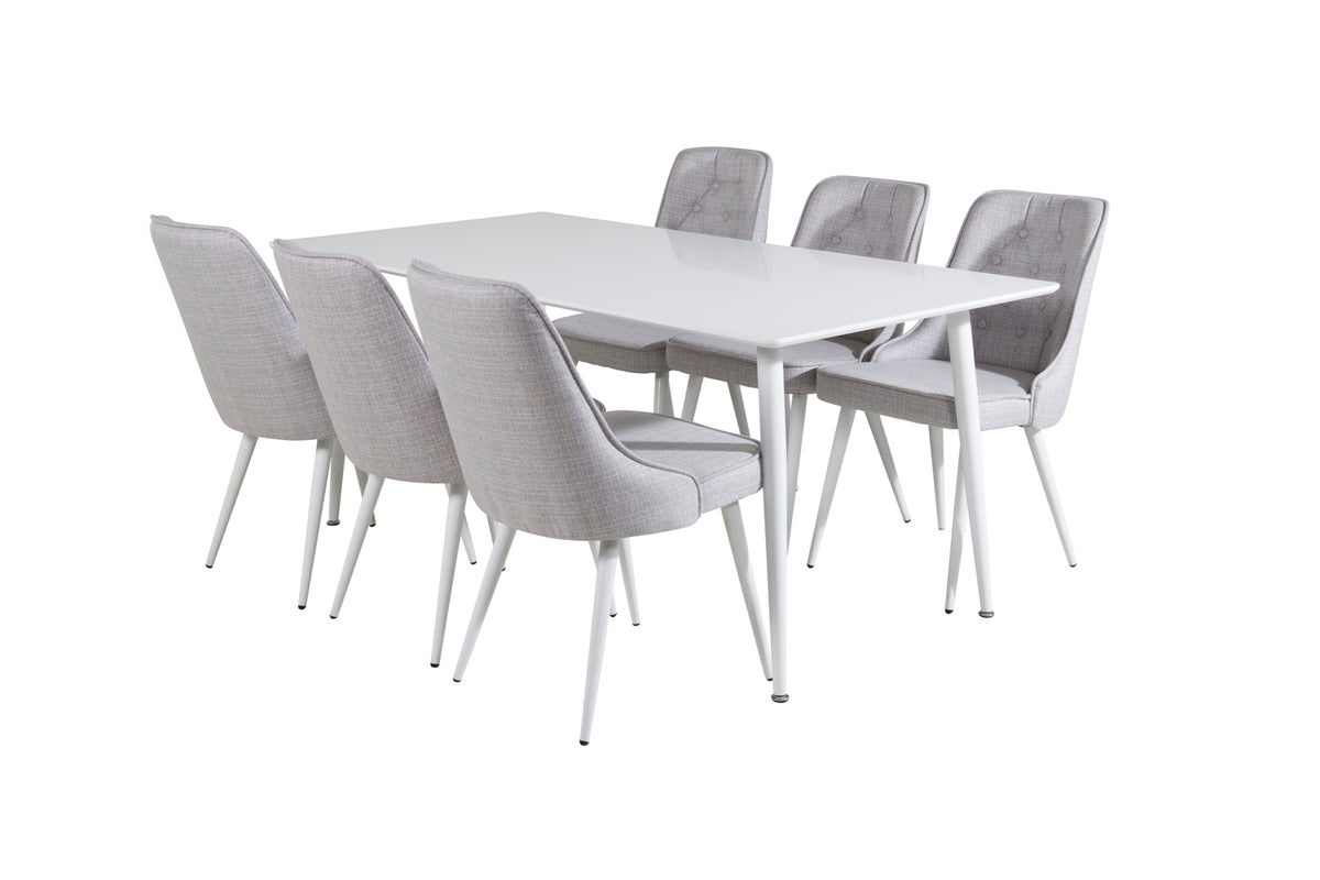 Venture Design Polar & Velvet Deluxe Rektangulära Matbord 180 x 90 Vit + Matstolar 2-pack Ljusgrå