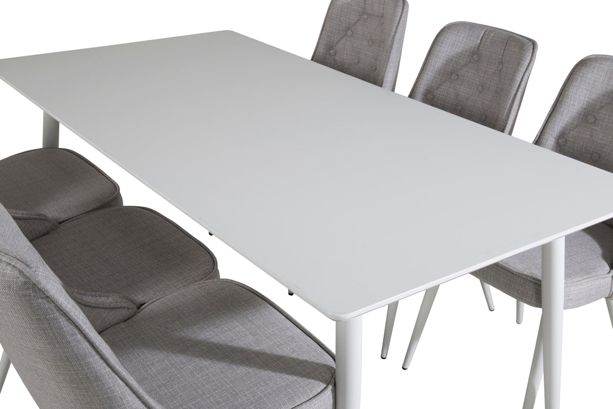 Venture Design Polar & Velvet Deluxe Rektangulära Matbord 180 x 90 Vit + Matstolar 2-pack Ljusgrå