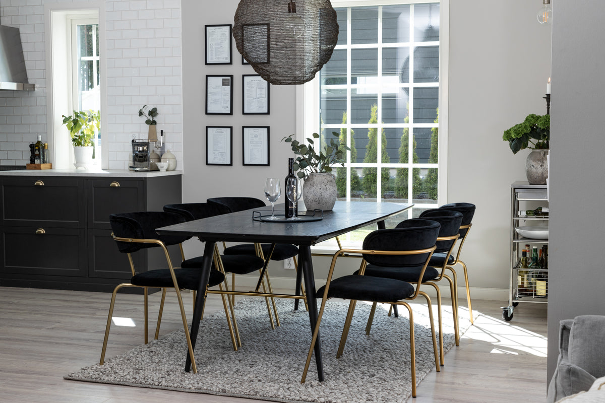 Venture Design Arrow & Gold Matstolar 2-pack Svart + Rektangulära Matbord 180 x 85 Svart