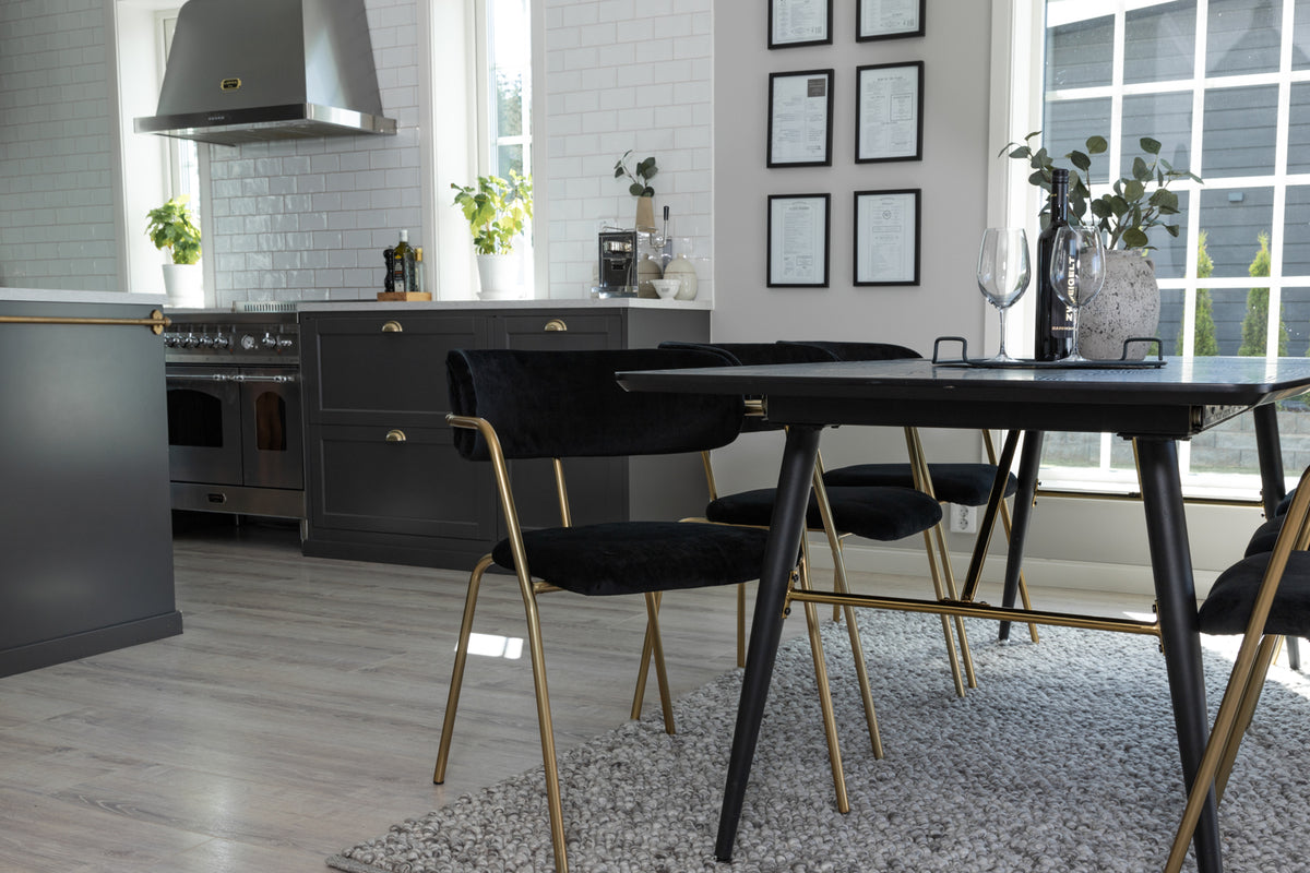 Venture Design Arrow & Gold Matstolar 2-pack Svart + Rektangulära Matbord 180 x 85 Svart