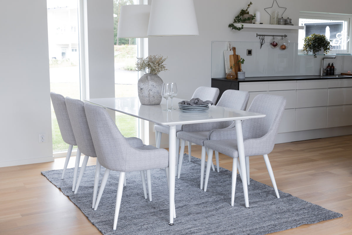 Venture Design Plaza & Polar Matstolar 2-pack Grå + Rektangulära Matbord 180 x 90 Vit