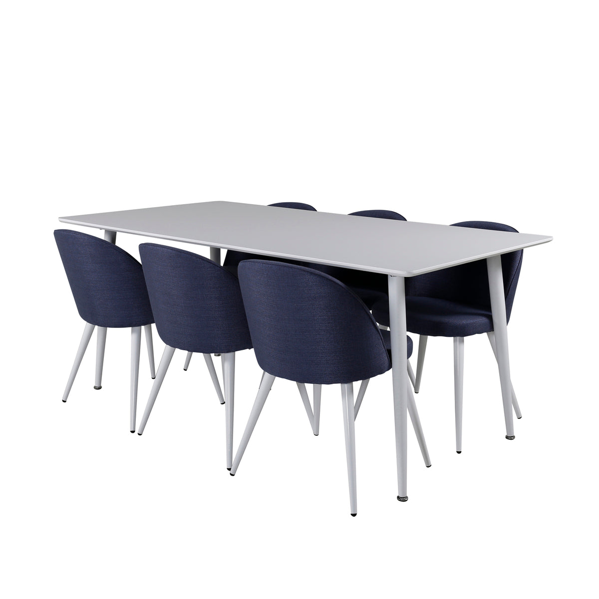 Venture Design Polar & Velvet Rektangulära Matbord 180 x 90 Vit + Matstolar 2-pack Blå