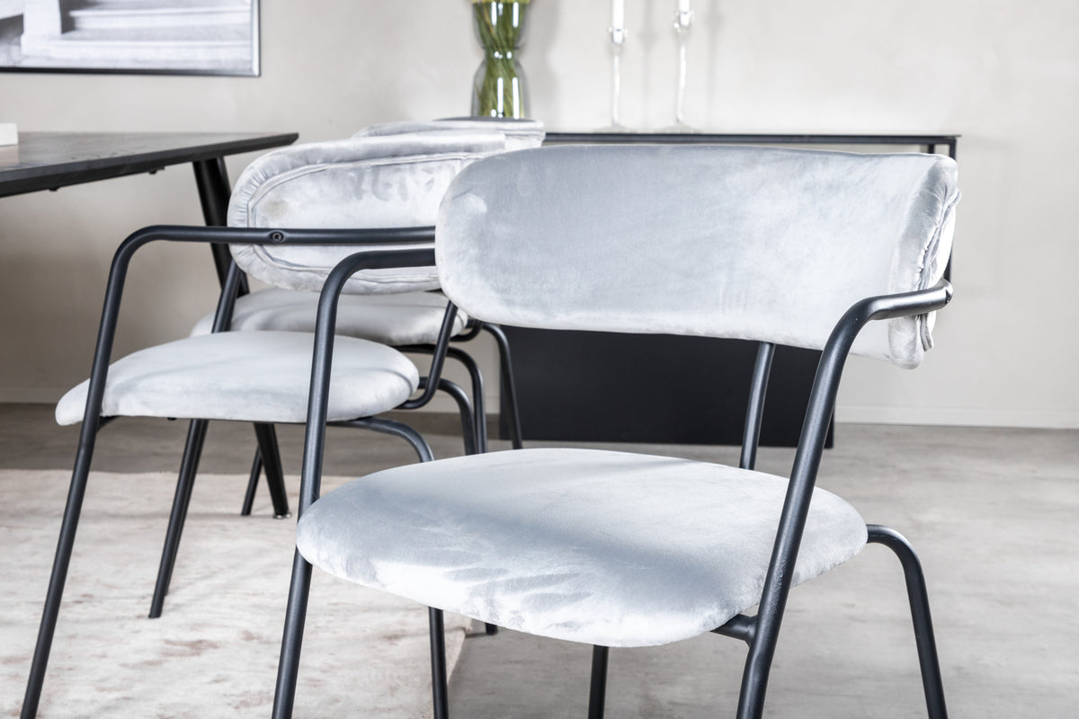 Venture Design Arrow & Dipp Matstolar 2-pack Grå + Rektangulära Matbord 180 x 90 Svart
