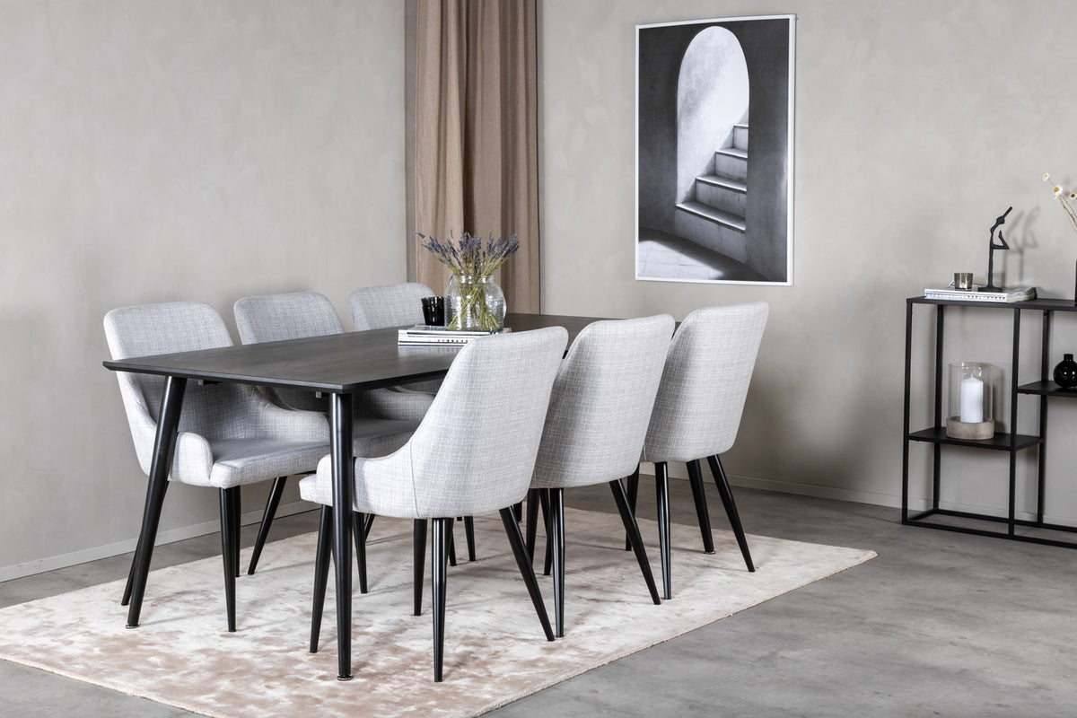 Venture Design Plaza & Dipp Matstolar 2-pack Grå + Rektangulära Matbord 180 x 90 Svart
