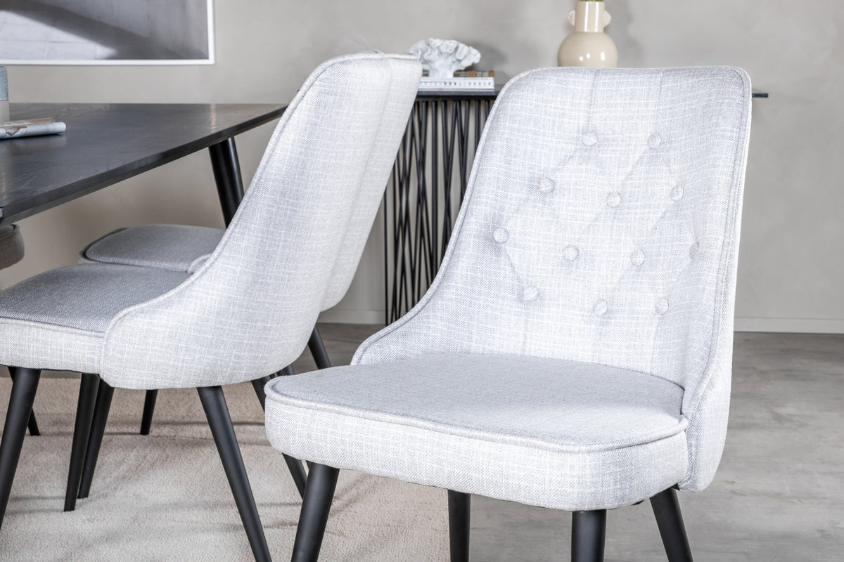 Venture Design Dipp & Velvet Deluxe Rektangulära Matbord 180 x 90 Svart + Matstolar 2-pack Grå