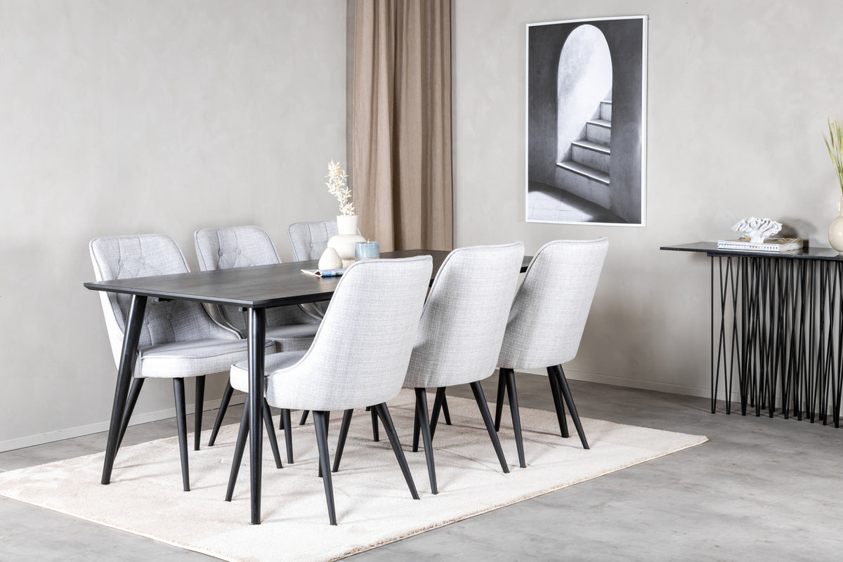 Venture Design Dipp & Velvet Deluxe Rektangulära Matbord 180 x 90 Svart + Matstolar 2-pack Grå
