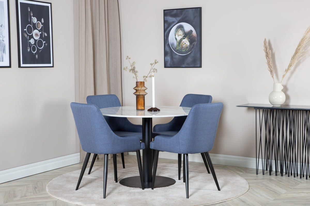 Venture Design Plaza & Estelle Matstolar Blå + Matbord ⌀106