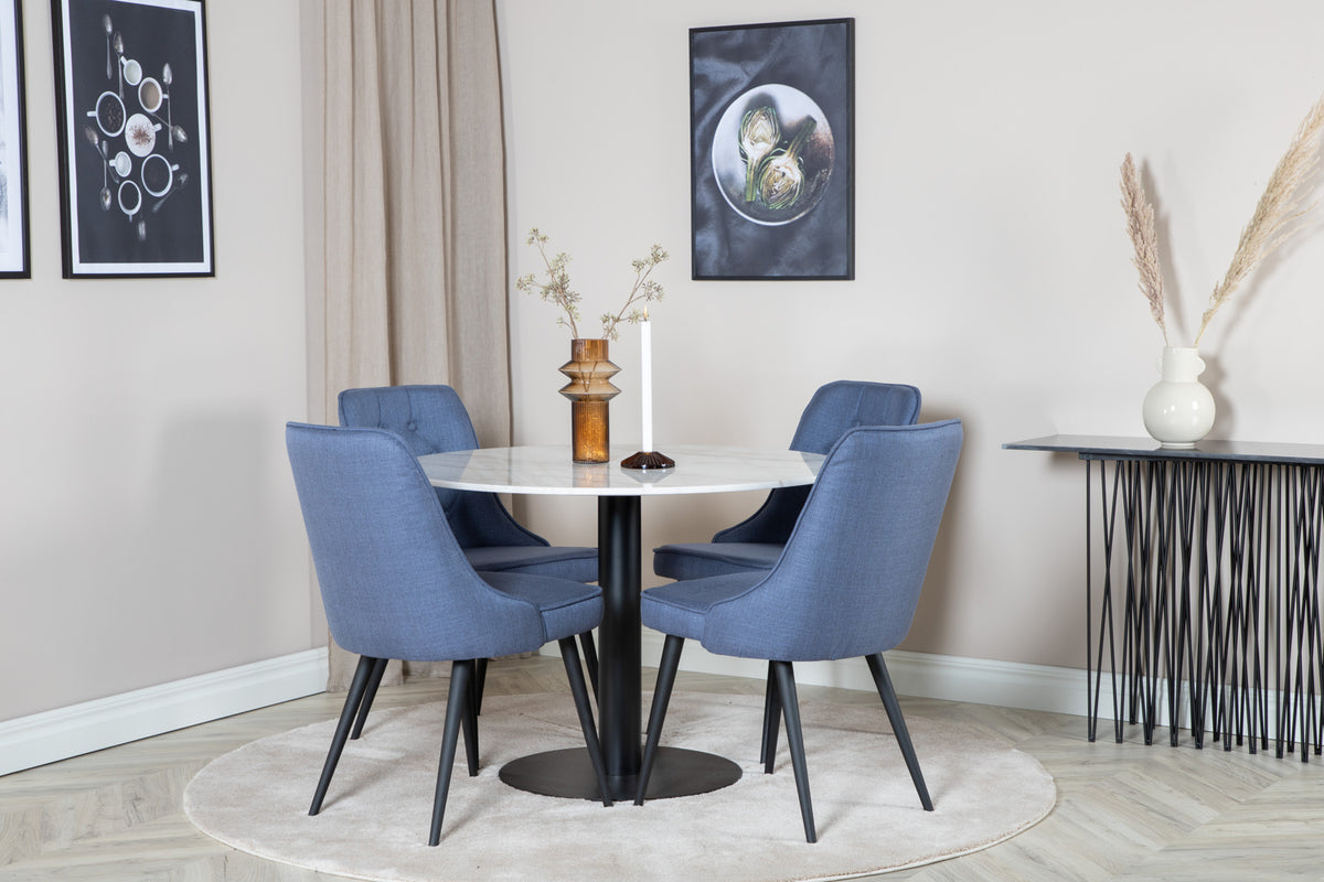 Venture Design Estelle & Velvet Deluxe Matbord ⌀106 + Matstolar Blå