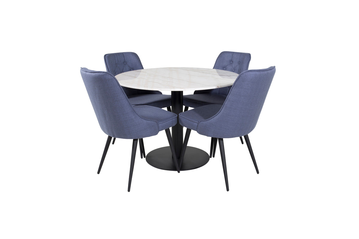 Venture Design Estelle & Velvet Deluxe Matbord ⌀106 + Matstolar Blå