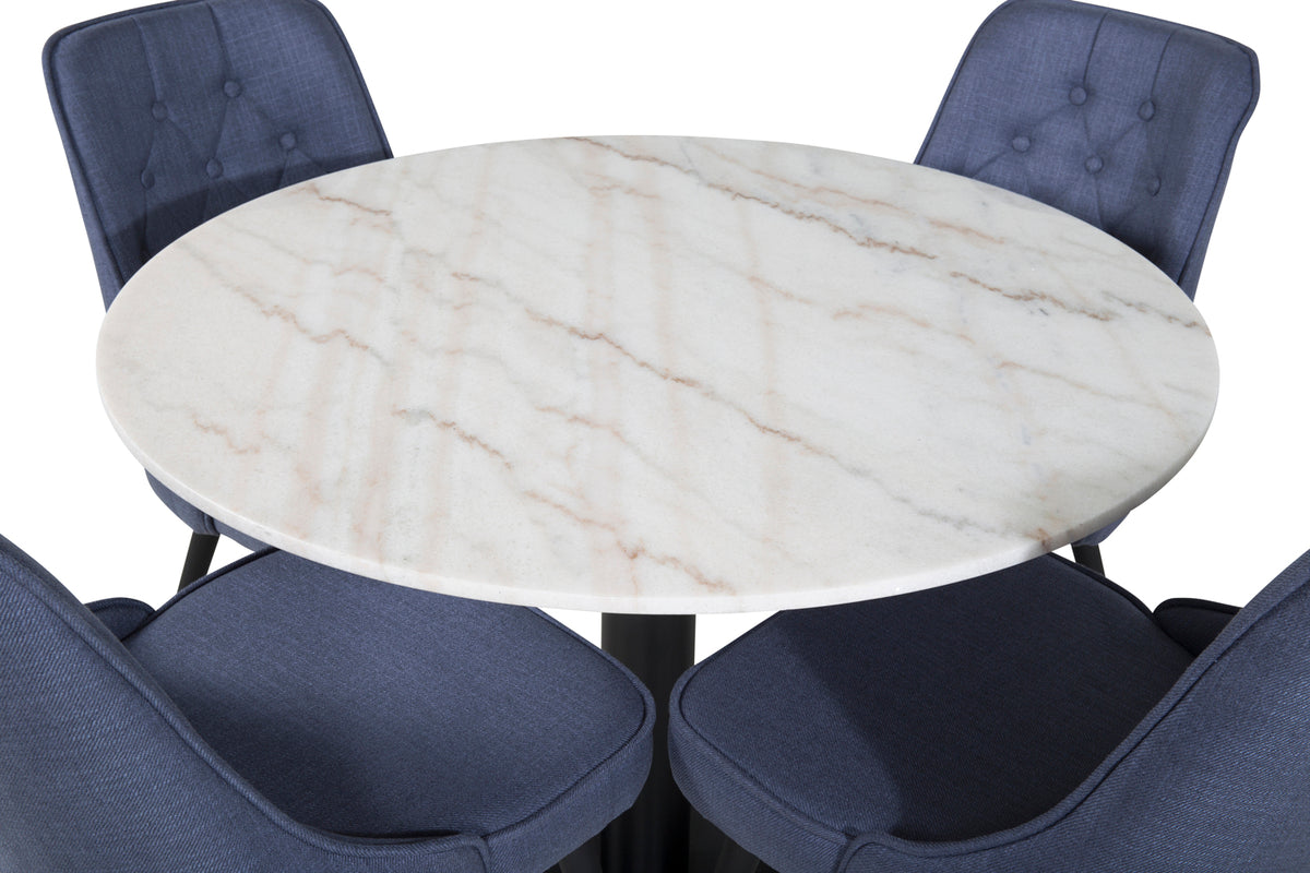 Venture Design Estelle & Velvet Deluxe Matbord ⌀106 + Matstolar Blå
