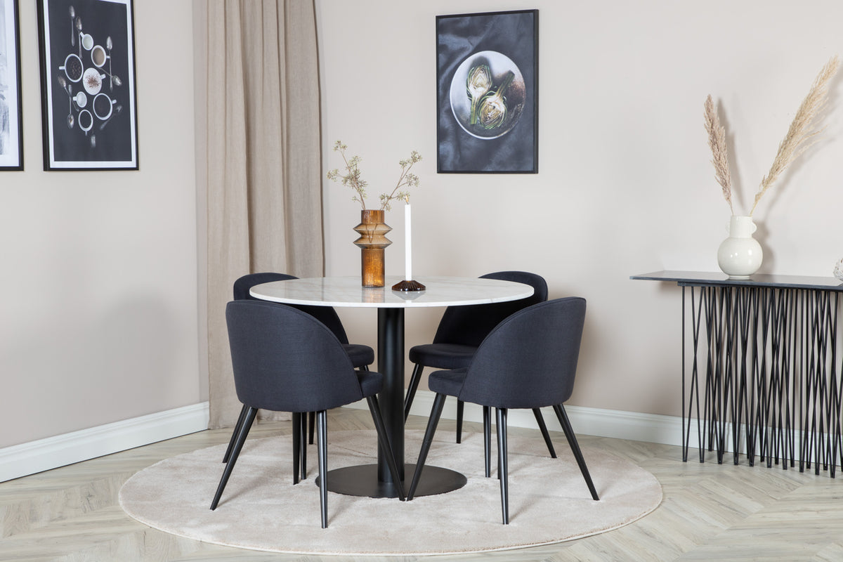 Venture Design Velvet & Estelle Matstolar Svart + Matbord ⌀106