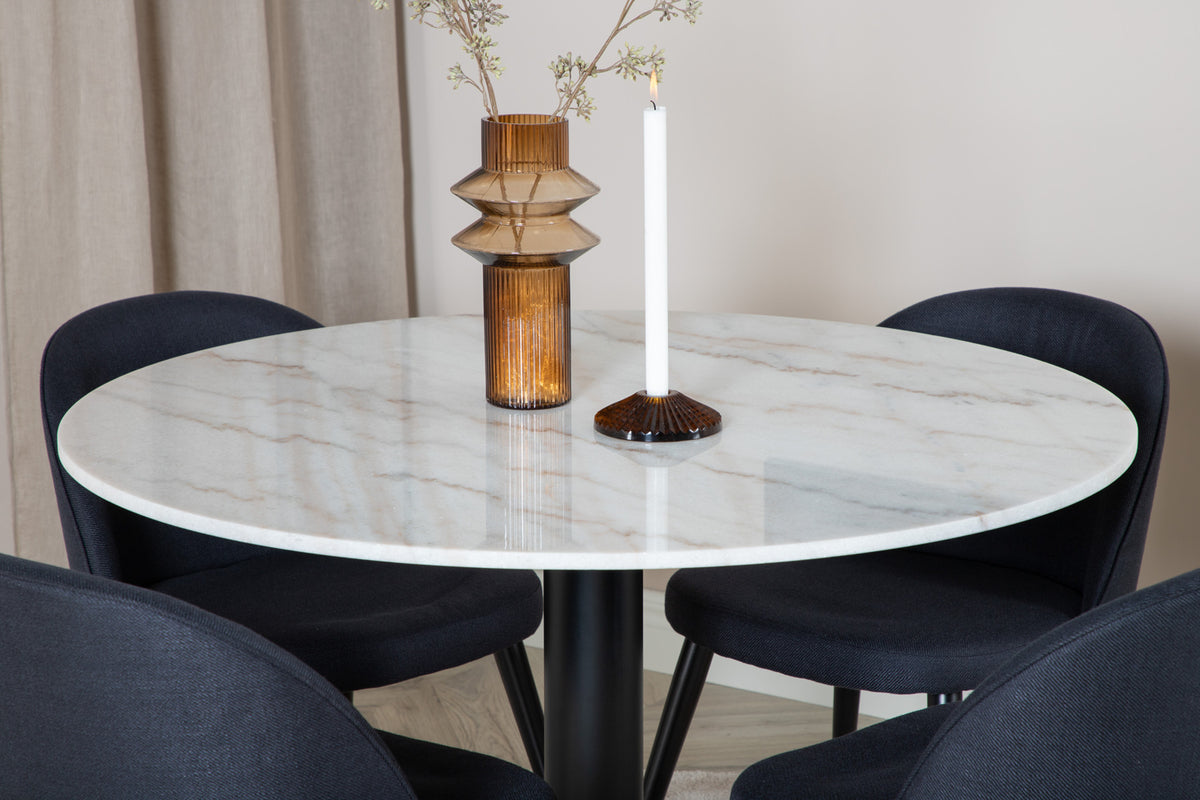 Venture Design Velvet & Estelle Matstolar Svart + Matbord ⌀106