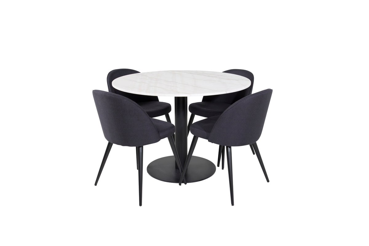 Venture Design Velvet & Estelle Matstolar Svart + Matbord ⌀106