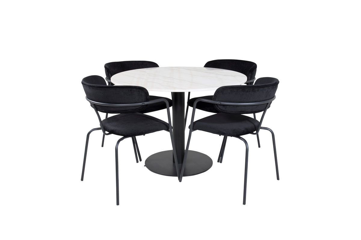 Venture Design Arrow & Estelle Matstolar Svart + Matbord ⌀106