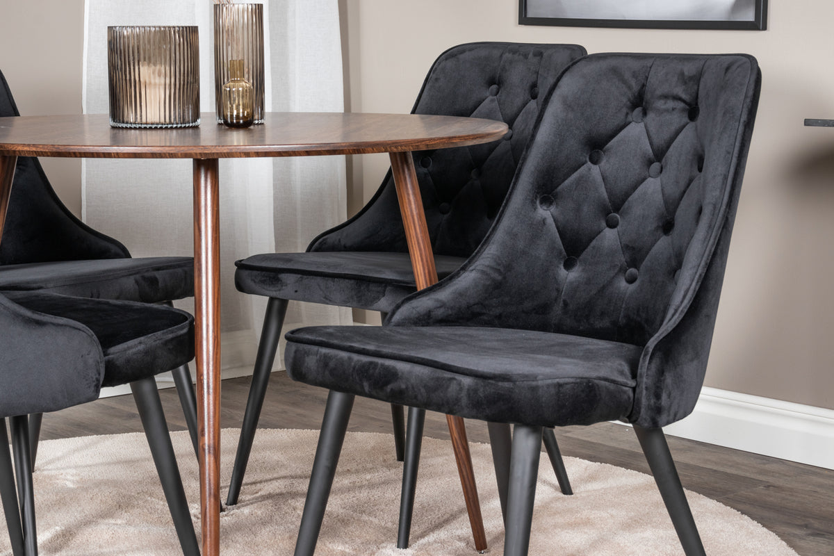 Venture Design Plaza & Velvet Deluxe Runda Matbord ⌀100 Valnöt + Matstolar 2-pack Svart