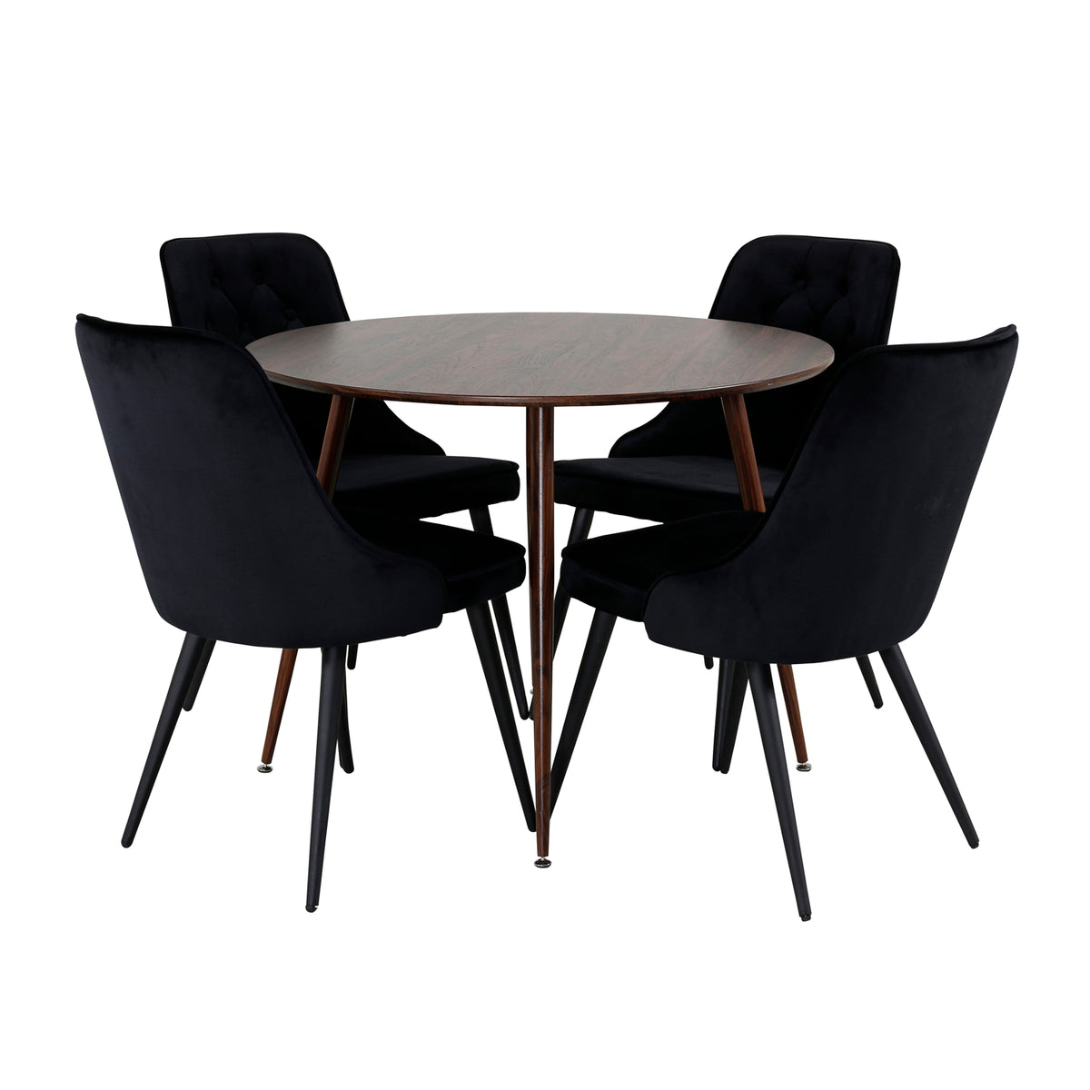 Venture Design Plaza & Velvet Deluxe Runda Matbord ⌀100 Valnöt + Matstolar 2-pack Svart