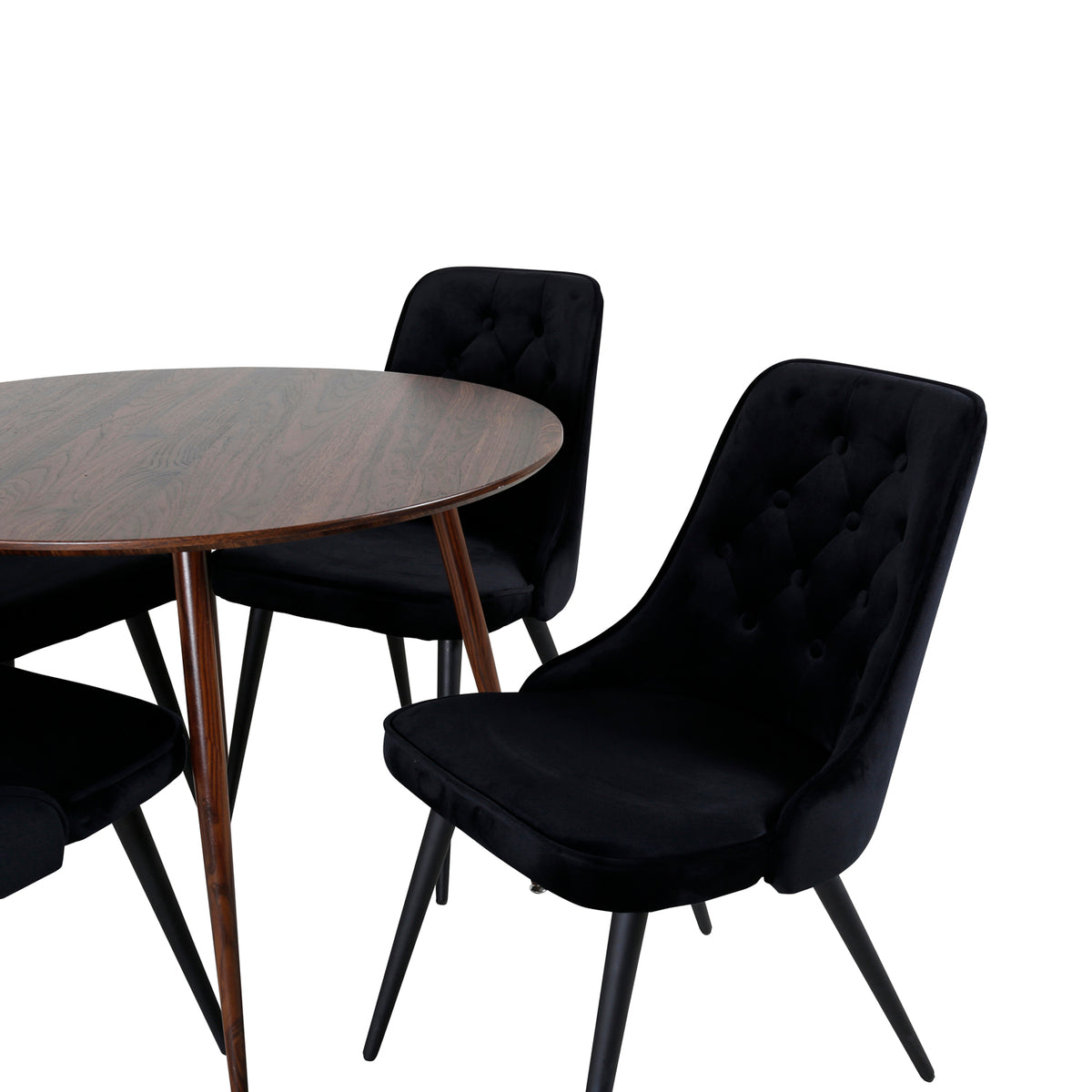 Venture Design Plaza & Velvet Deluxe Runda Matbord ⌀100 Valnöt + Matstolar 2-pack Svart