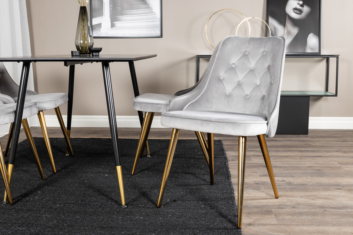 Venture Design Dipp & Velvet Deluxe Matbord 85x120 + Matstolar Grå