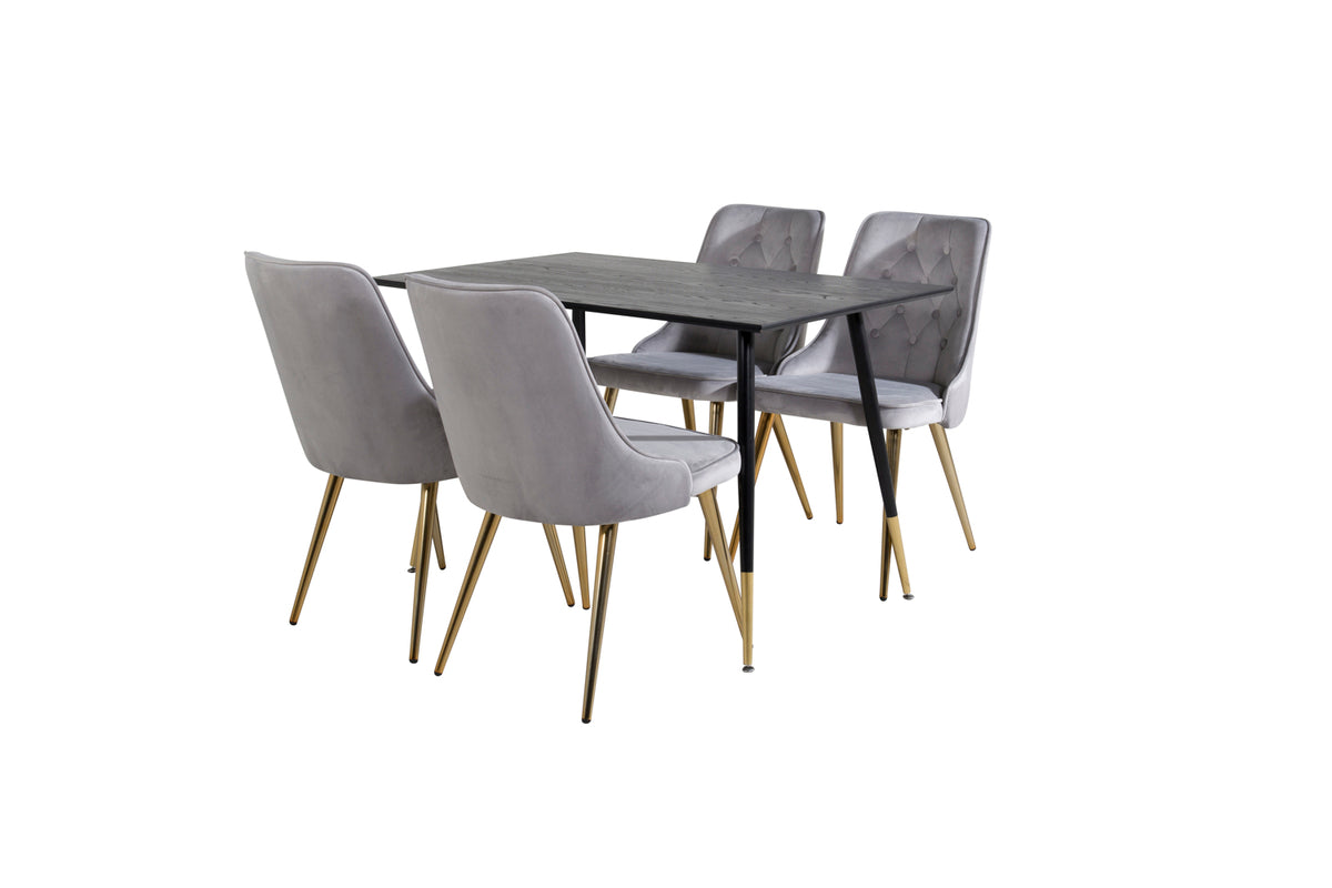 Venture Design Dipp & Velvet Deluxe Matbord 85x120 + Matstolar Grå