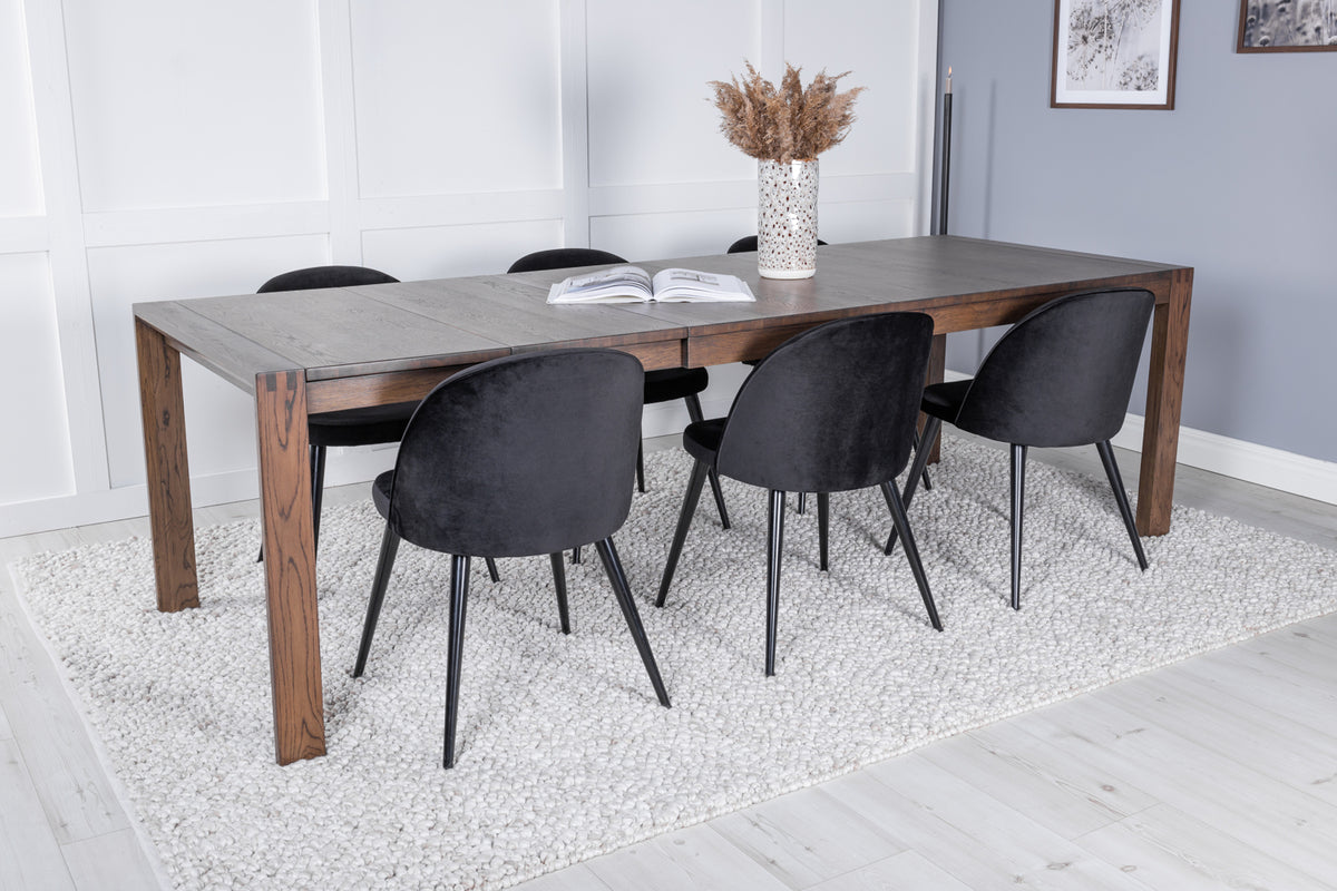 Venture Design Slider & Velvet Rektangulära Matbord 170 x 95 Natur + Matstolar 2-pack Svart