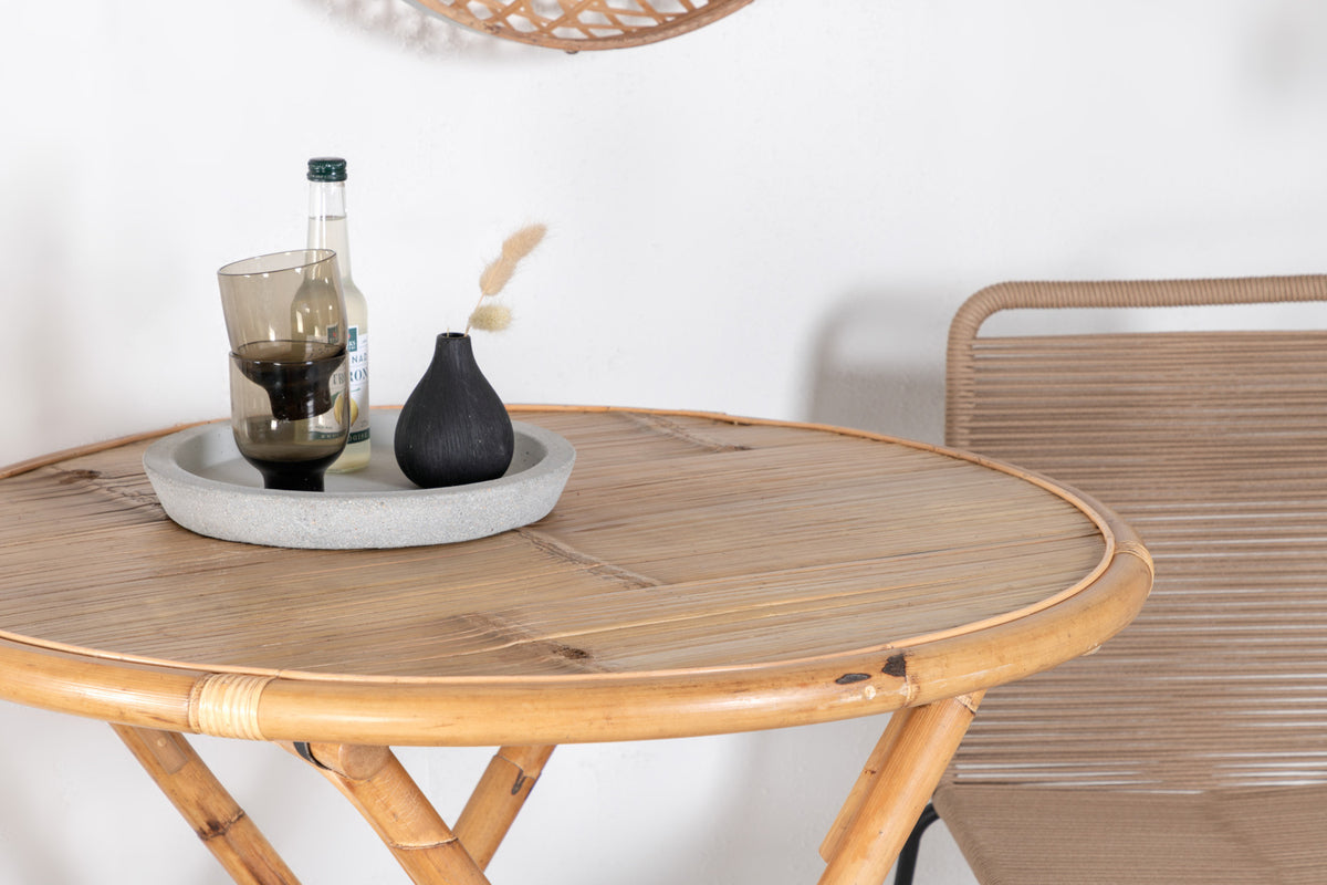 Venture Design Cane & Lindos Cafébord ⌀90 + Matstolar Brun