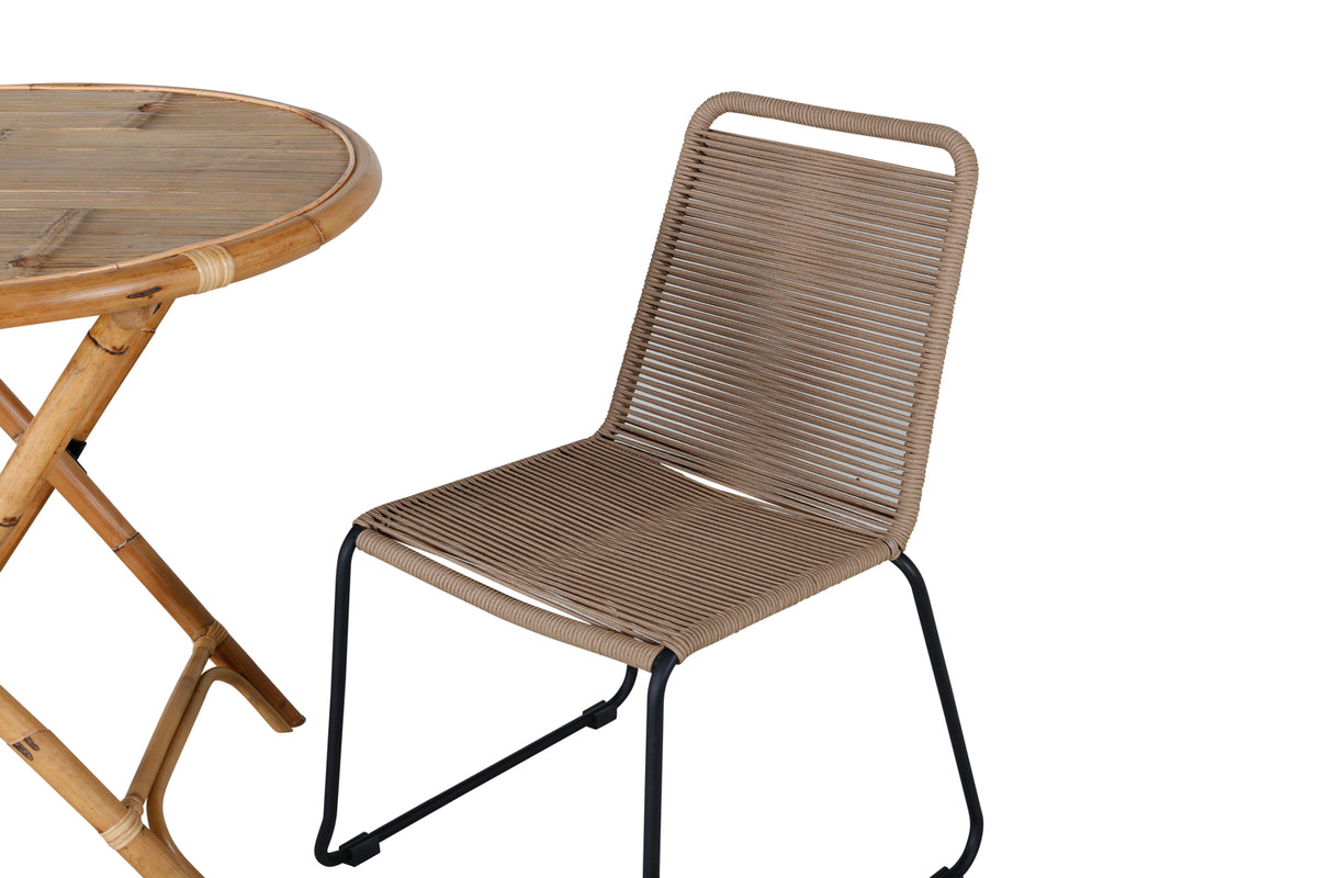 Venture Design Cane & Lindos Cafébord ⌀90 + Matstolar Brun