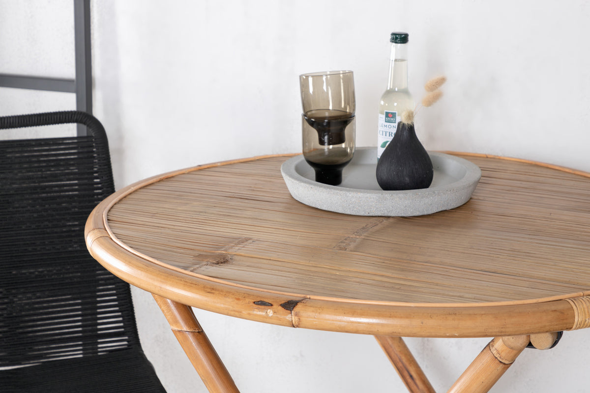 Venture Design Cane & Lindos Cafebord ⌀80 Natur + Matstolar 2-pack Svart