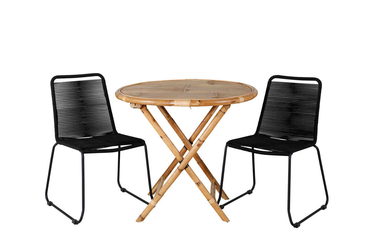 Venture Design Cane & Lindos Cafebord ⌀80 Natur + Matstolar 2-pack Svart