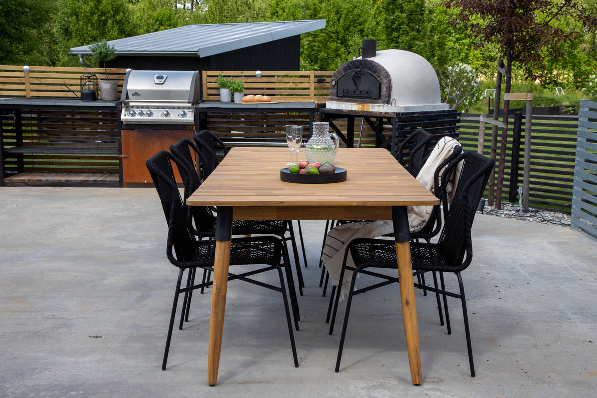 Venture Design Julian Matbord 210x100 + Matstolar Svart