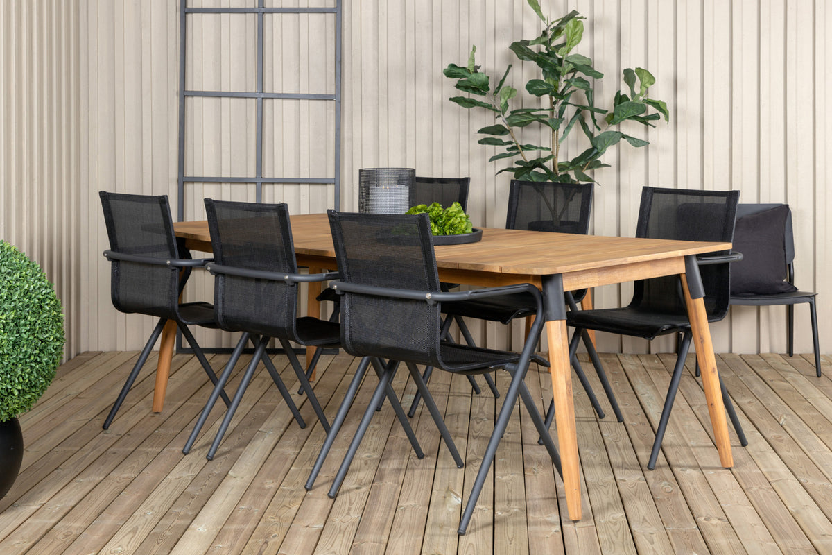 Venture Design Julian & Alina Matbord 210x100 + Matstolar Svart