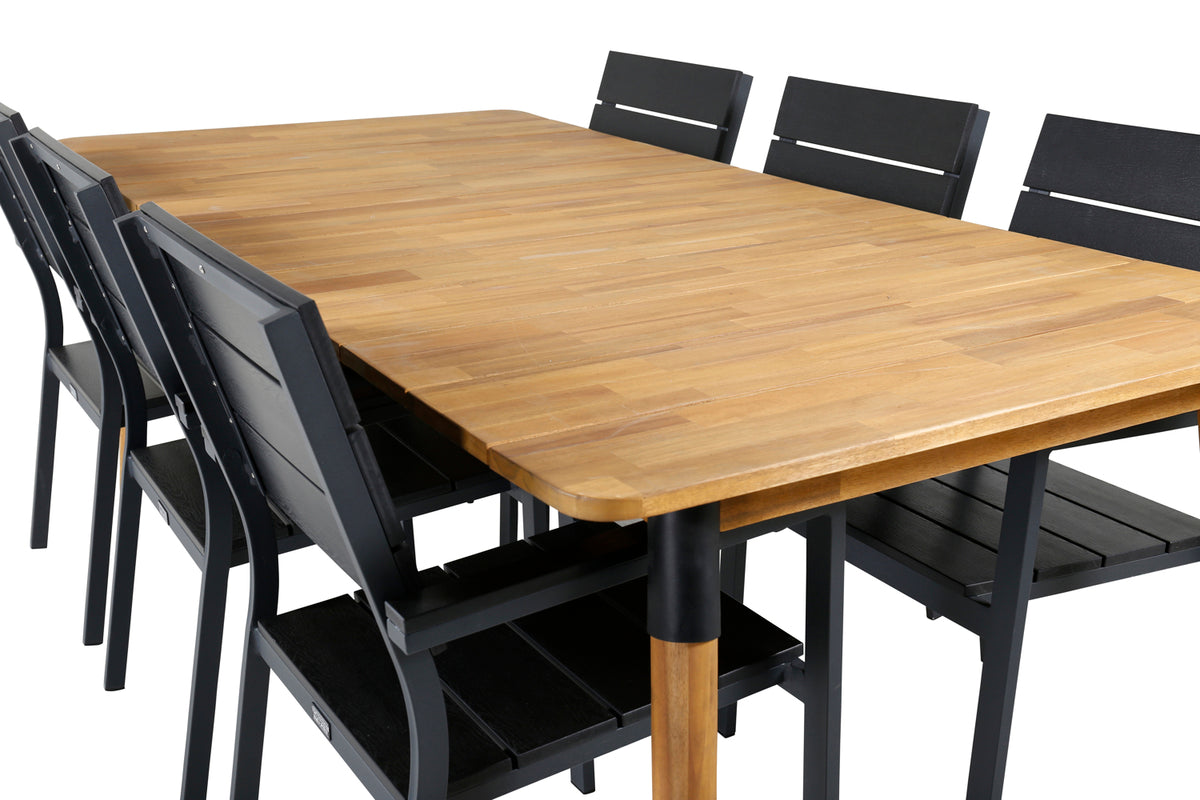 Venture Design Julian & Levels Matbord 210x100 + Matstolar Svart