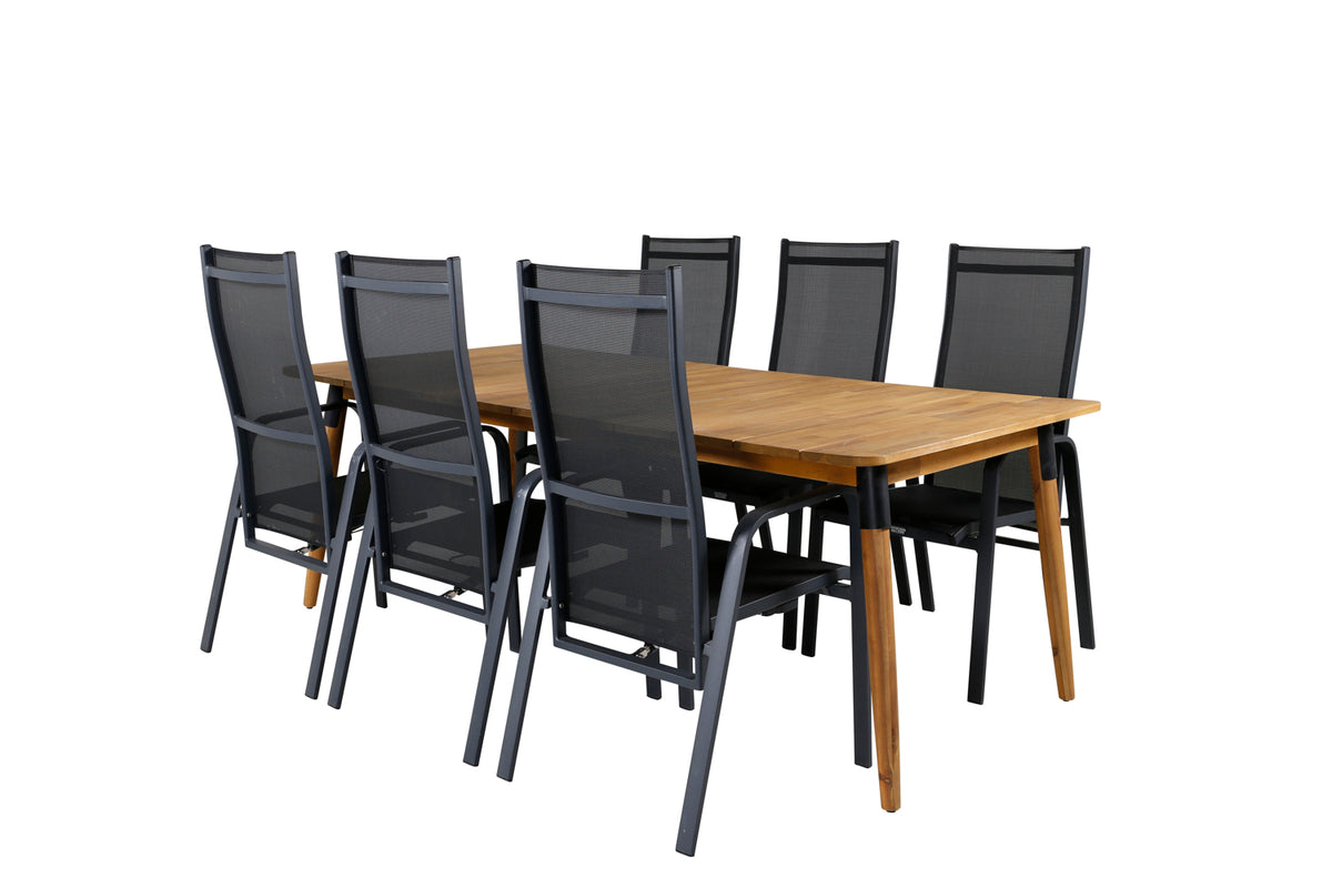 Venture Design Julian & Copacabana Matbord 210x100 + Reclinerstolar Svart