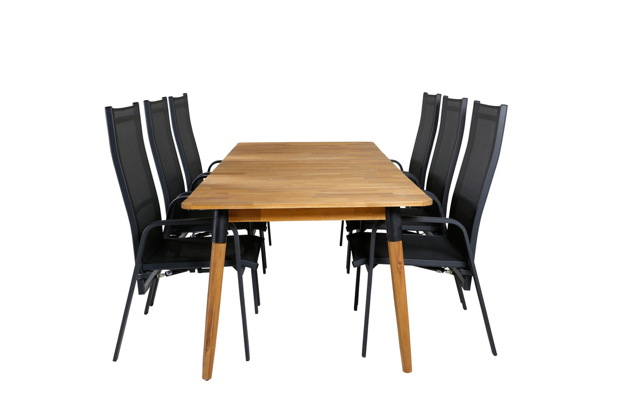 Venture Design Julian & Copacabana Matbord 210x100 + Reclinerstolar Svart