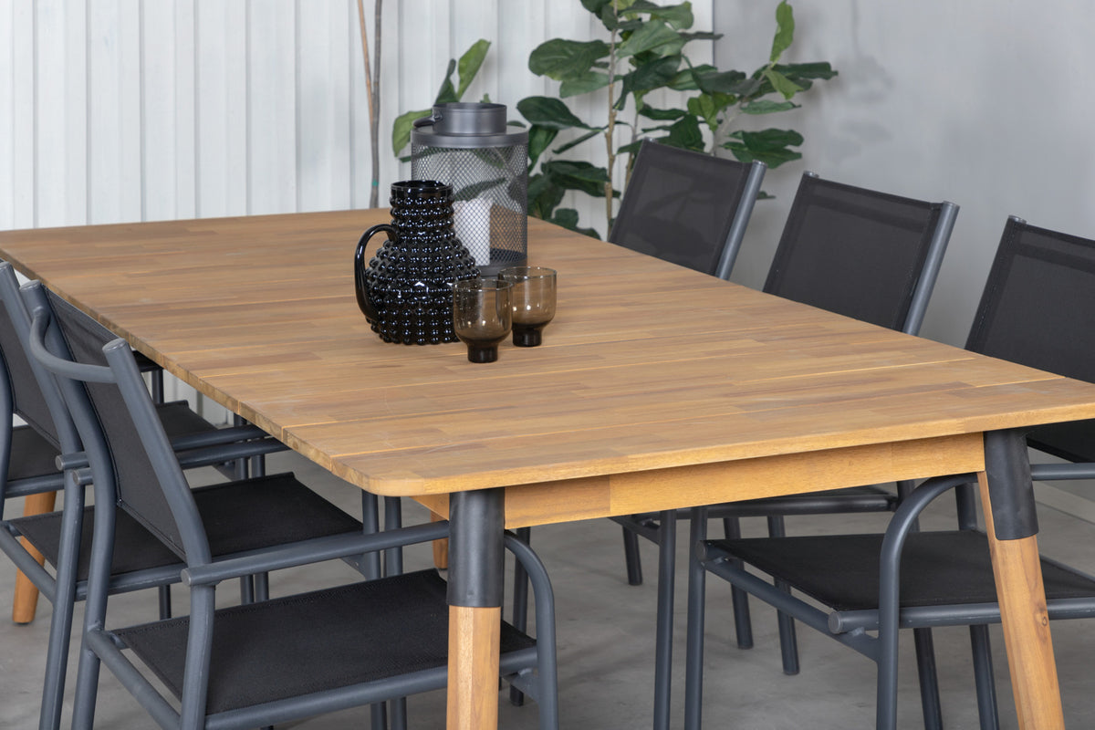 Venture Design Julian & Santorini Rektangulära Matbord 210 x 100 Natur + Matstolar 2-pack Svart