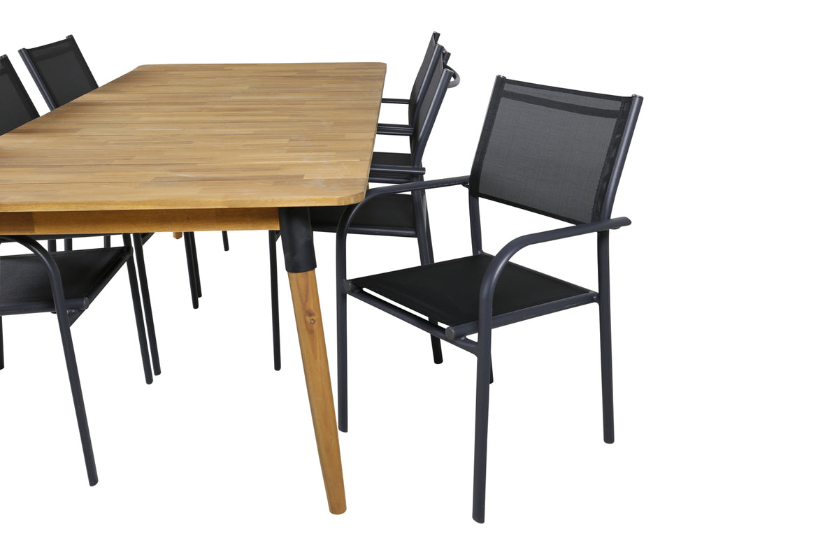 Venture Design Julian & Santorini Rektangulära Matbord 210 x 100 Natur + Matstolar 2-pack Svart