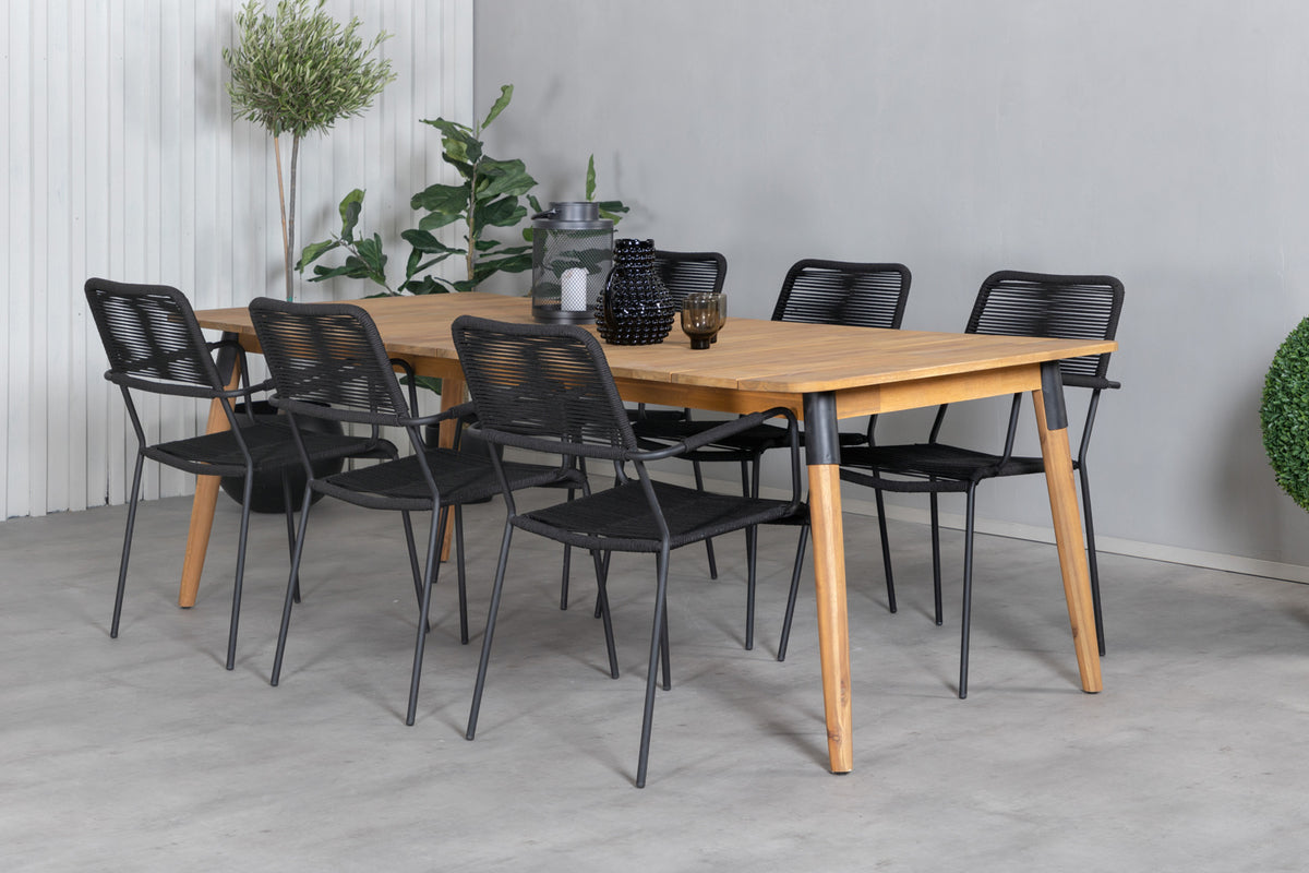 Venture Design Julian & Lindos Rektangulära Matbord 210 x 100 Natur + Matstolar 2-pack Svart