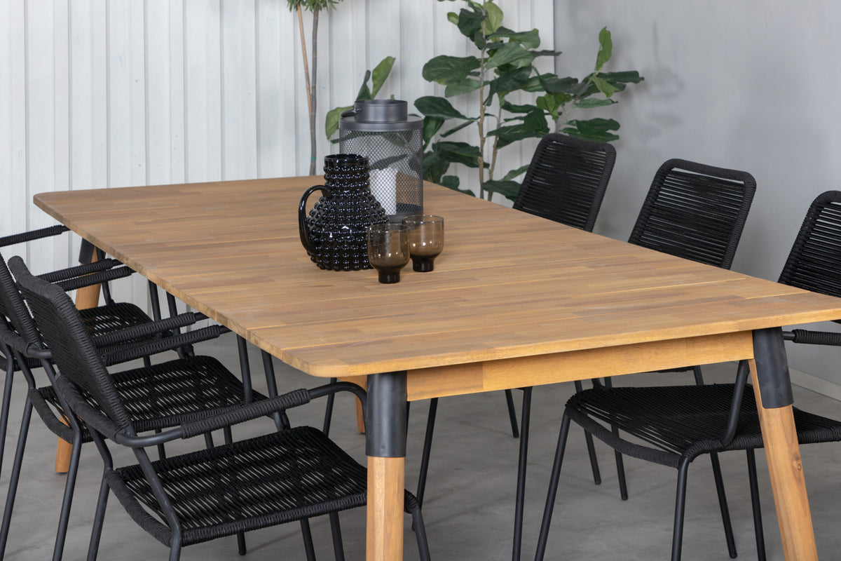 Venture Design Julian & Lindos Rektangulära Matbord 210 x 100 Natur + Matstolar 2-pack Svart