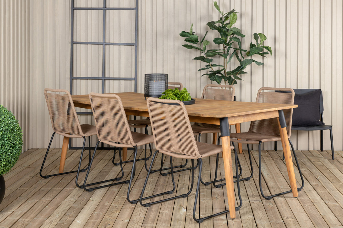 Venture Design Julian & Lindos Matbord 210x100 + Matstolar Brun