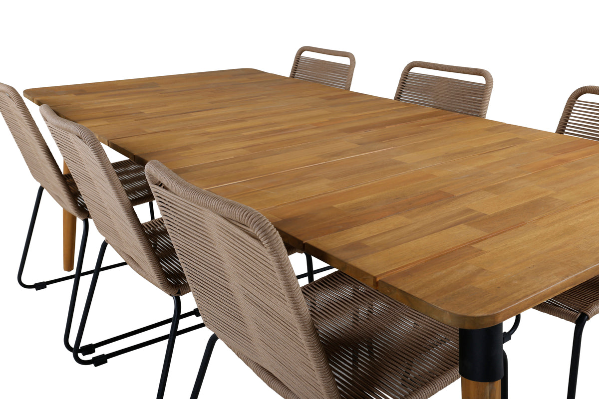 Venture Design Julian & Lindos Matbord 210x100 + Matstolar Brun
