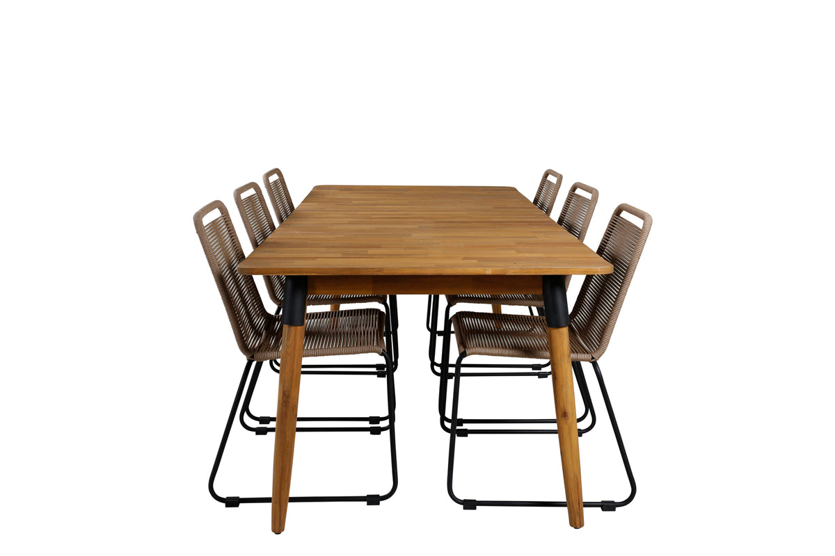 Venture Design Julian & Lindos Matbord 210x100 + Matstolar Brun