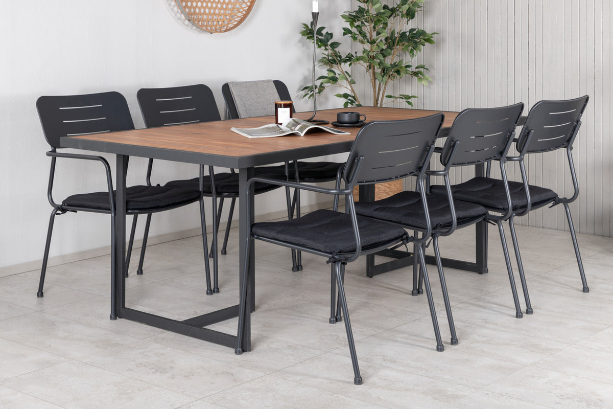 Venture Design Nicke & Khung Matstolar 2-pack Svart + Rektangulära Matbord 200 x 100 Natur
