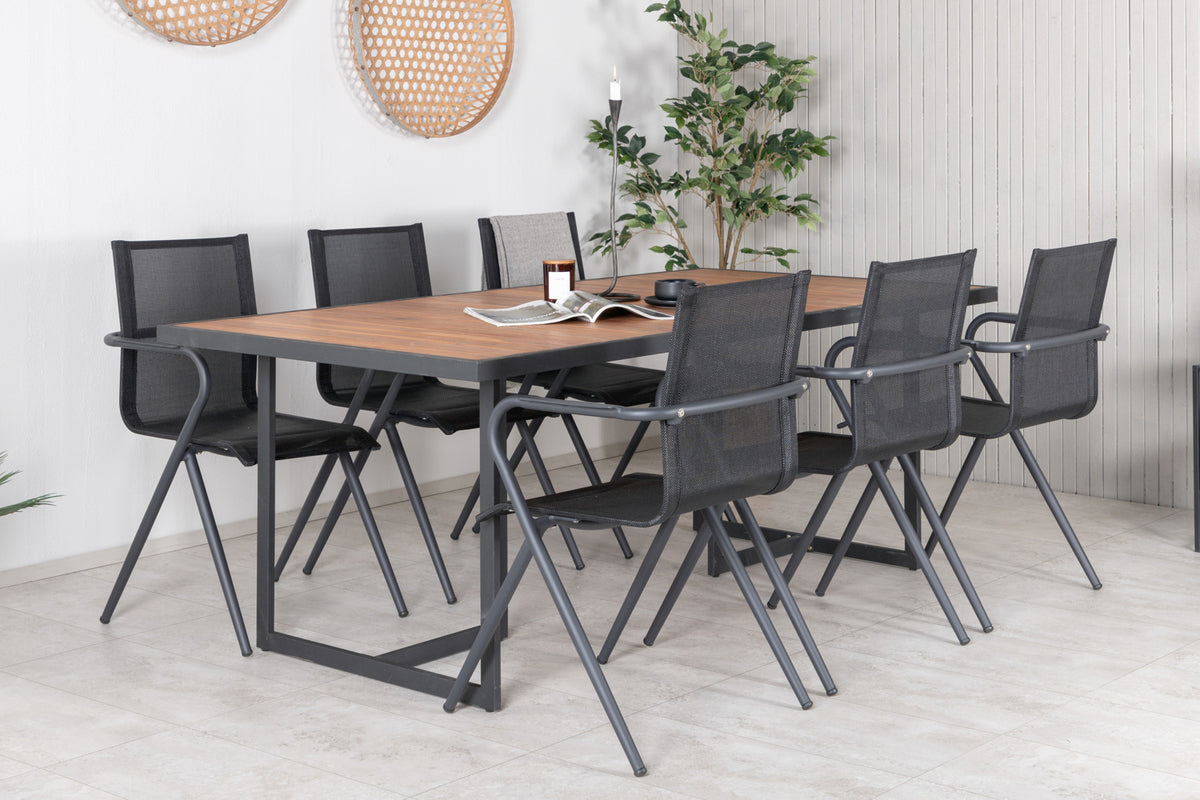 Venture Design Khung & Alina Rektangulära Matbord 75 x 200 x 100 Natur + Matstolar 6-pack Svart