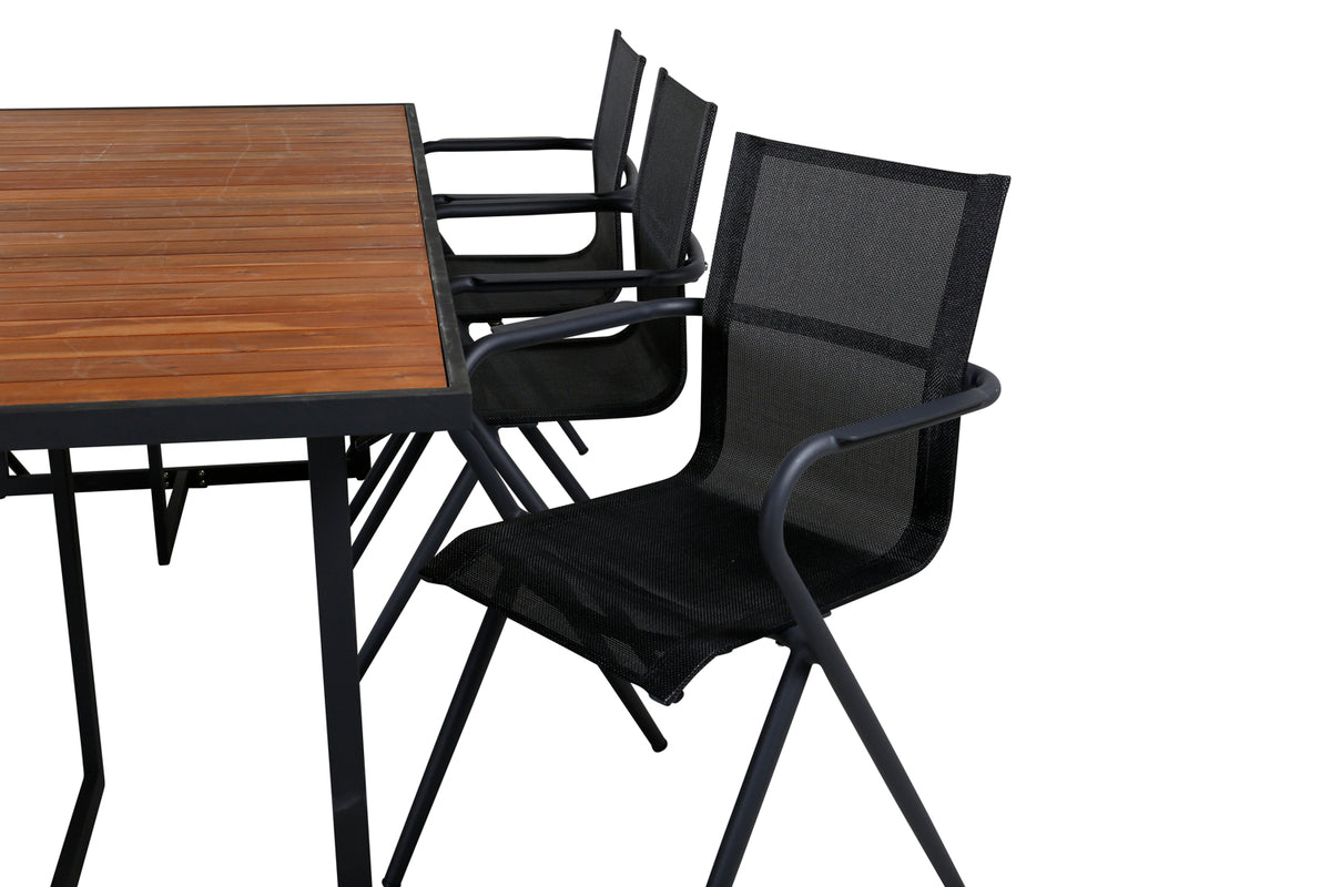 Venture Design Khung & Alina Rektangulära Matbord 75 x 200 x 100 Natur + Matstolar 6-pack Svart