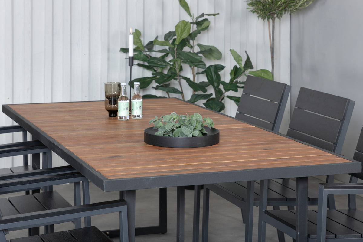 Venture Design Khung & Levels Rektangulära Matbord 200 x 100 Natur + Matstolar 2-pack Svart