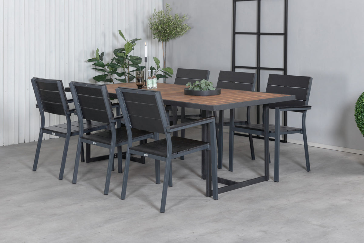 Venture Design Khung & Levels Rektangulära Matbord 200 x 100 Natur + Matstolar 2-pack Svart