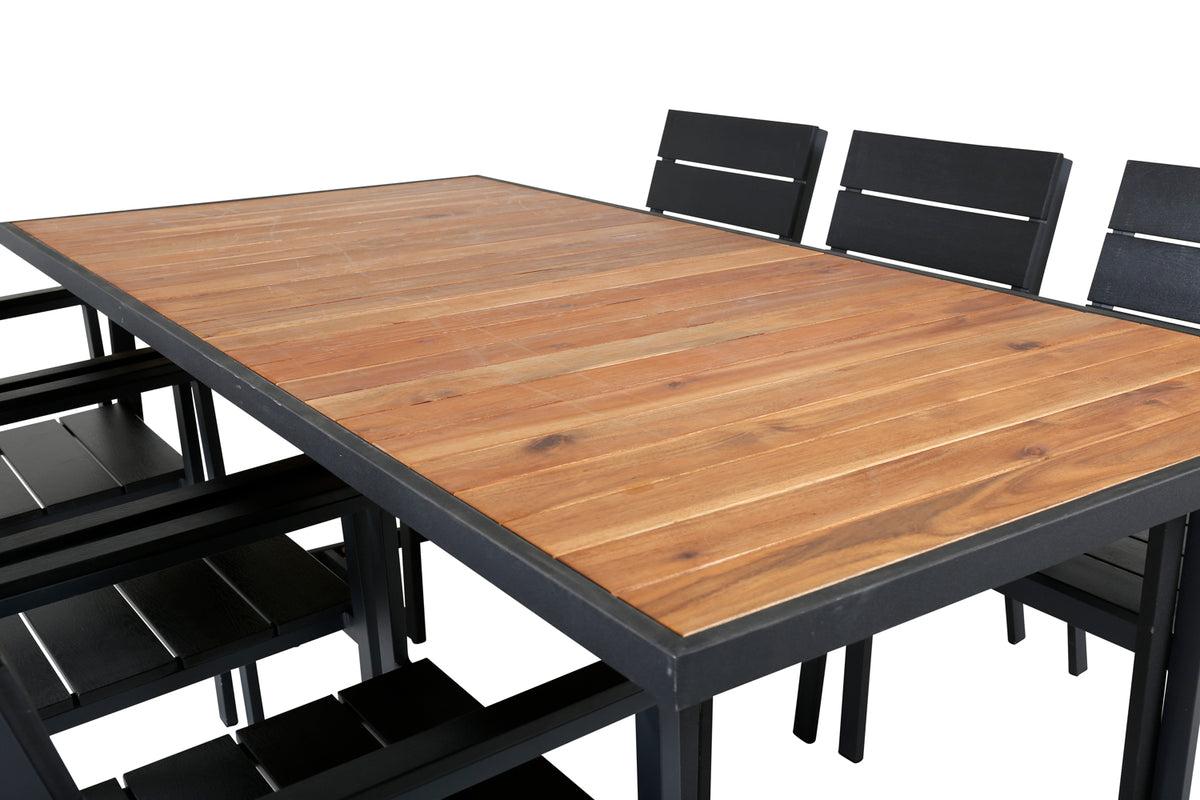 Venture Design Khung & Levels Rektangulära Matbord 200 x 100 Natur + Matstolar 2-pack Svart