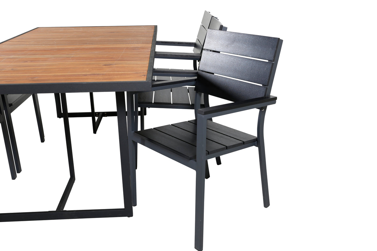 Venture Design Khung & Levels Rektangulära Matbord 200 x 100 Natur + Matstolar 2-pack Svart