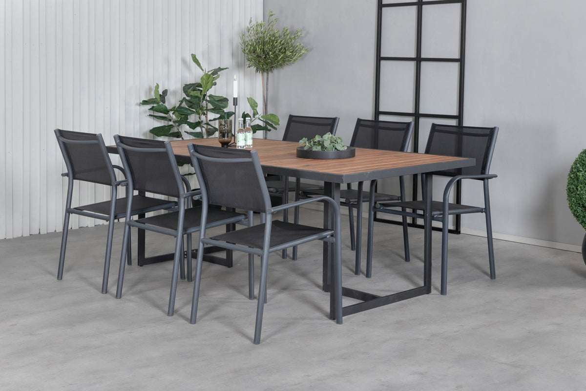 Venture Design Khung & Santorini Rektangulära Matbord 200 x 100 Natur + Matstolar 2-pack Svart