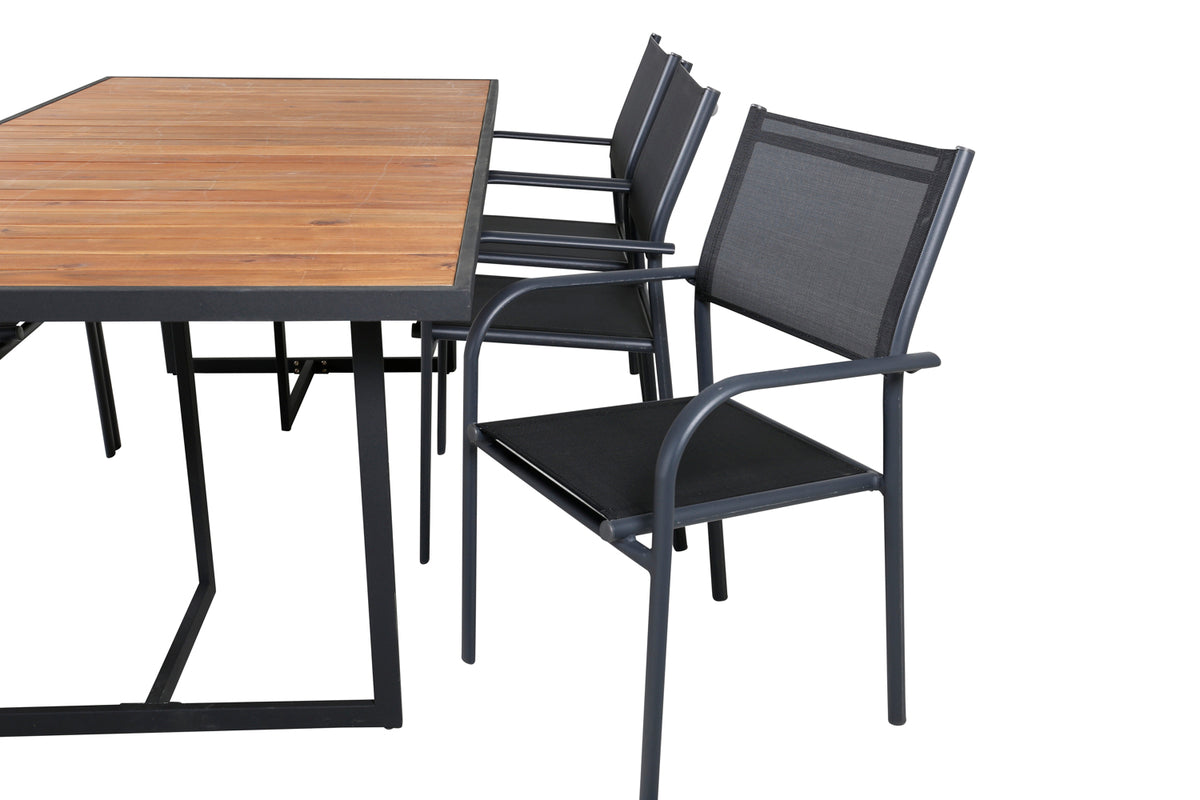 Venture Design Khung & Santorini Rektangulära Matbord 200 x 100 Natur + Matstolar 2-pack Svart