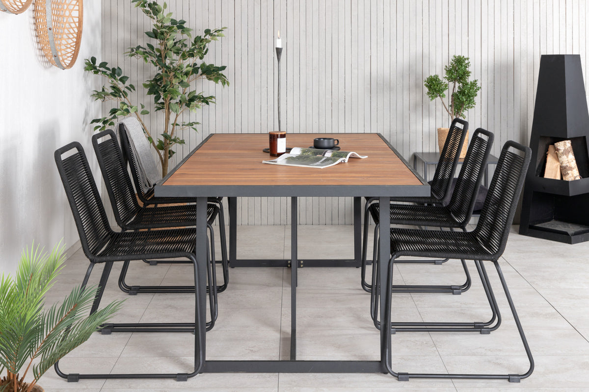 Venture Design Khung & Lindos Rektangulära Matbord 200 x 100 Natur + Matstolar 2-pack Svart